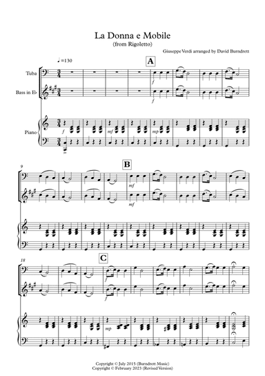 La Donna e Mobile for Tuba (Eb Bass) and Piano