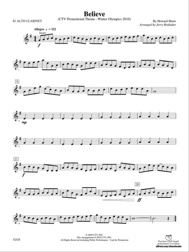 Believe (Winter Olympics 2010): (wp) Eb Alto Clarinet