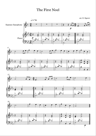 The First Noel, For Soprano Saxophone & Piano