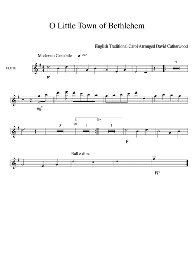 O Little town of Bethlehem arranged for Wind Quintet by David Catherwood