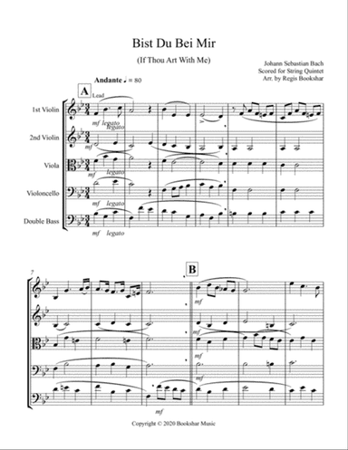 Bist Du Bei Mir (Bb) (String Quintet - 2 Violins, 1 Viola, 1 Cello, 1 Bass)