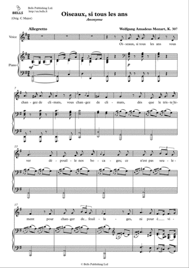 Oiseaux, si tous les ans, K. 307 (G Major)