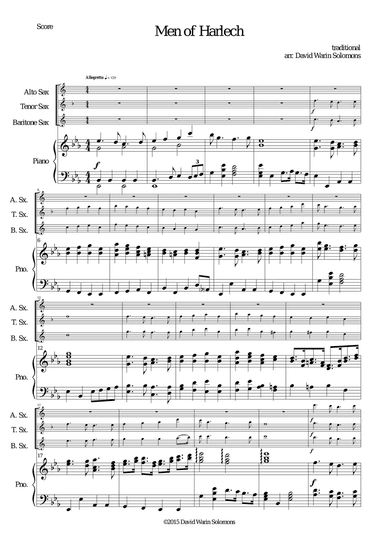 Men of Harlech for saxophone trio and piano