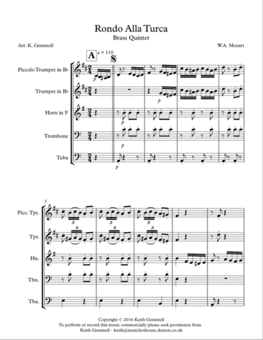 Rondo Alla Turca: Brass Quintet