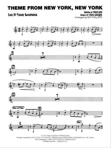 New York, New York, Theme from: 2nd B-flat Tenor Saxophone