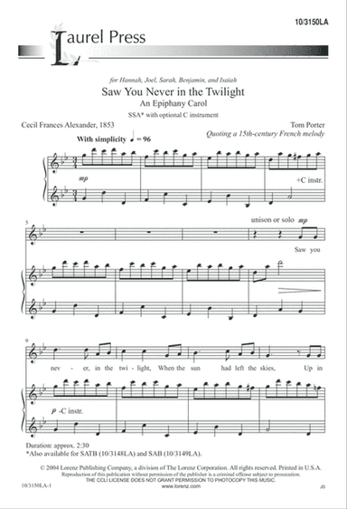 Saw You Never in the Twilight: An Epiphany Carol