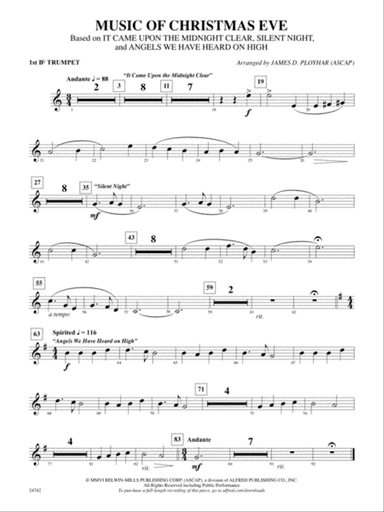 Music of Christmas Eve (Based on "It Came Upon the Midnight Clear," "Silent Night," and "Angels We Have Heard on High"): 1st B-flat Trumpet