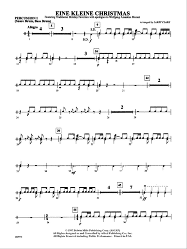 Eine Kleine Christmas (featuring Traditional Holiday Favorites (with apologies to Wolfgang Amadeus Mozart)): 1st Percussion
