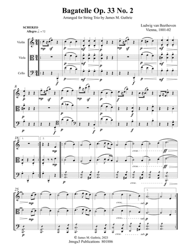 Beethoven: Bagatelle Op. 33 No. 2 for String Trio