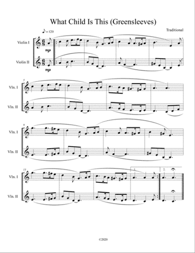 What Child Is This (Greensleeves) for violin duet