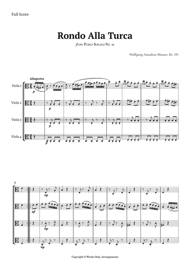 Rondo Alla Turca by Mozart for Viola Quartet