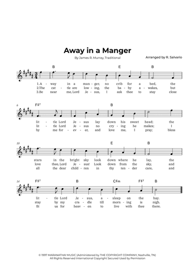 Away in a Manger (Key of B Major)