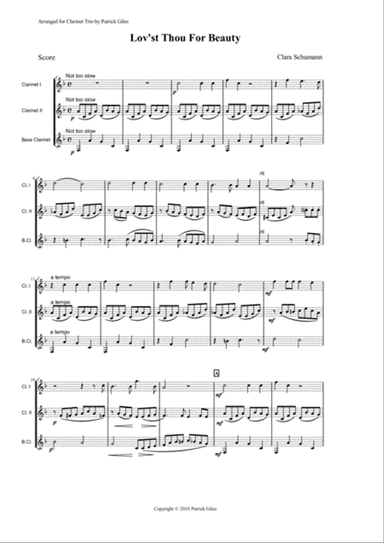 Lov'st Thou For Beauty - Clarinet Trio