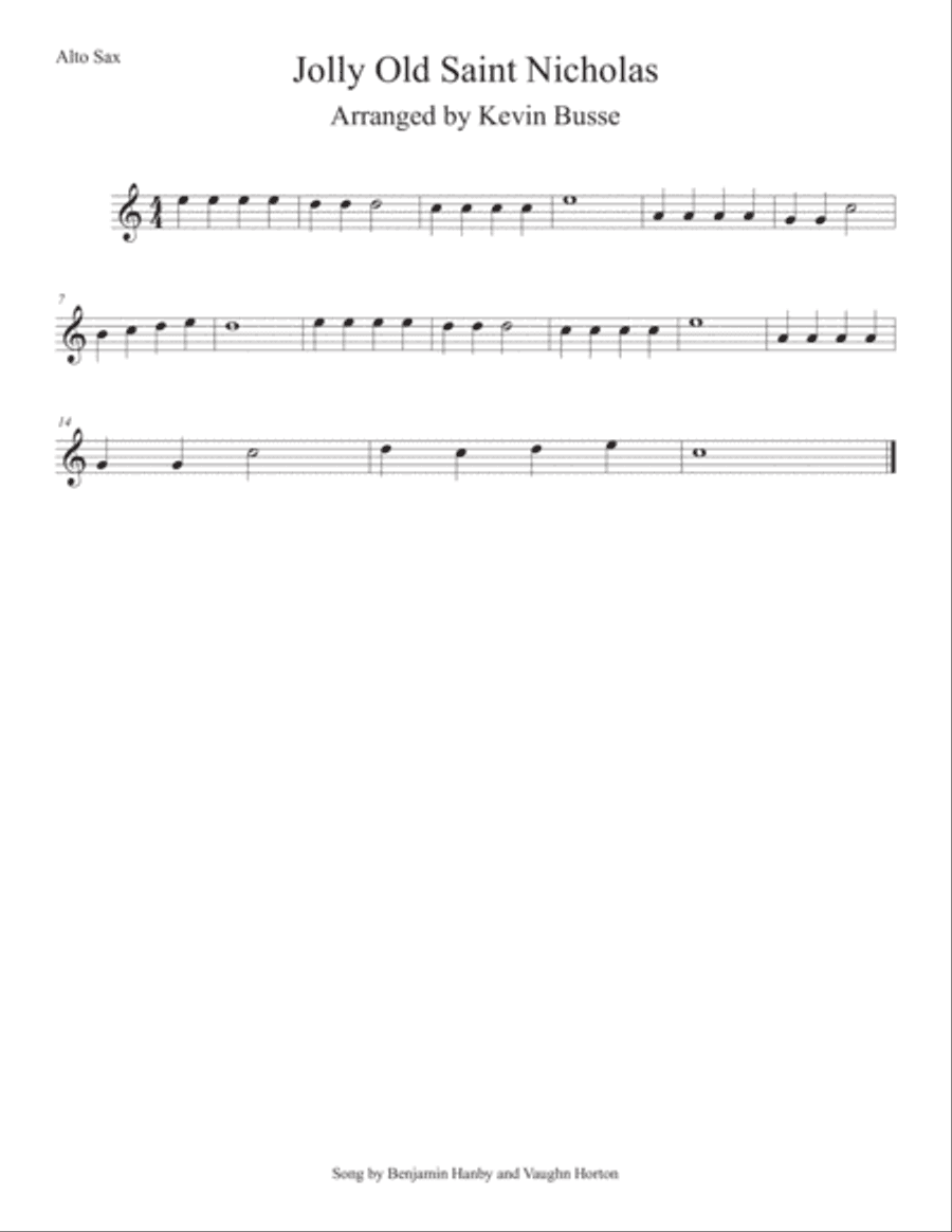 Jolly Old St. Nicholas (Easy key of C) Alto Sax