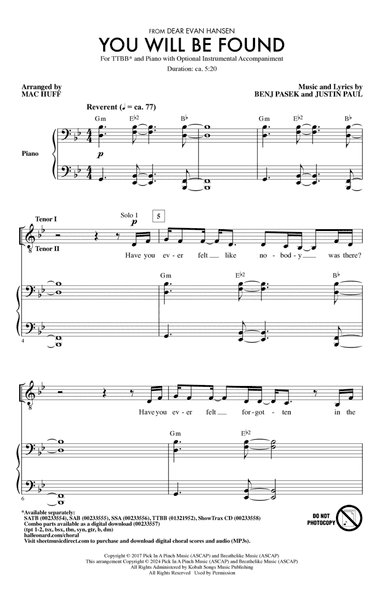 You Will Be Found (arr. Mac Huff)