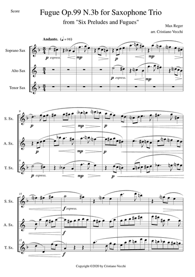 Fugue Op.99 N.3b for Saxophone Trio