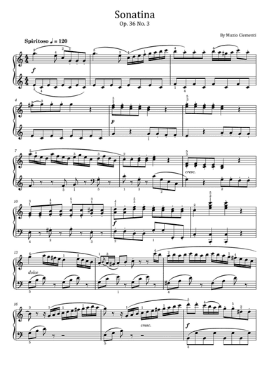 Clementi - Sonatina No. 3, Op.36 - Original With Fingered