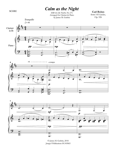 Bohm: Calm as the Night for Clarinet & Piano