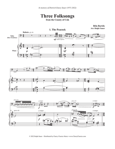 Three Folksongs for Tuba or Bass Trombone and Piano