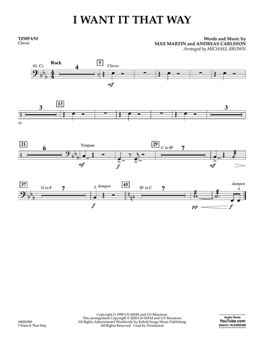 I Want It That Way (arr. Michael Brown) - Timpani