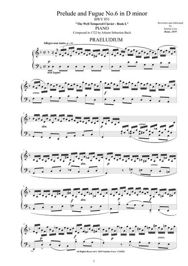 Bach - Prelude and Fugue No.6 in D minor BWV 851 for Piano