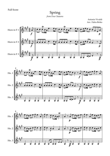 Spring (from Four Seasons of Antonio Vivaldi) for Horn in F Trio