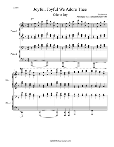 Joyful, Joyful We Adore Thee - Ode to Joy - Piano Duet