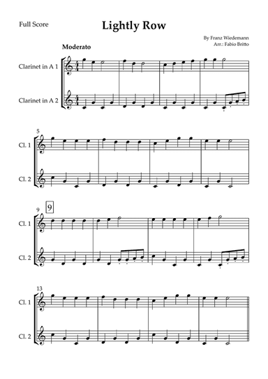 Lightly Row for Clarinet in A Duo