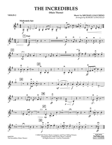 The Incredibles (Main Theme) (arr. Robert Longfield) - Violin 2