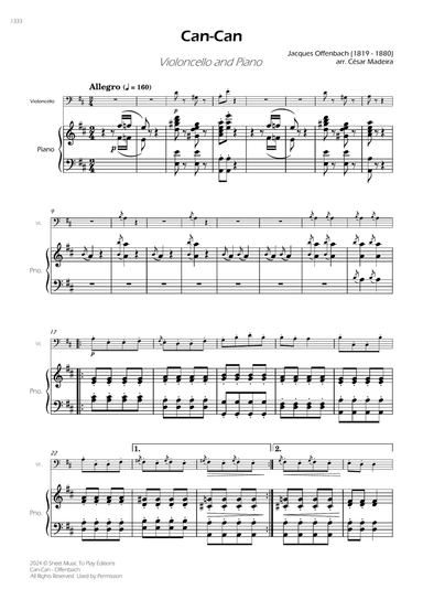 Offenbach - Can-Can - Cello and Piano (Full Score)