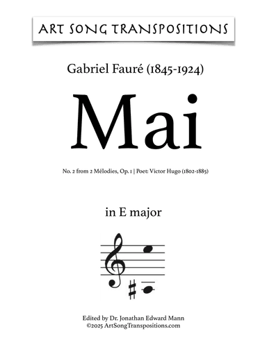 FAURÉ: Mai, Op. 1 no. 2 (transposed to D-flat major, bass clef)