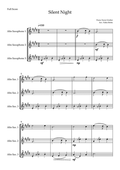 Silent Night (Christmas Song) for Alto Saxophone Trio