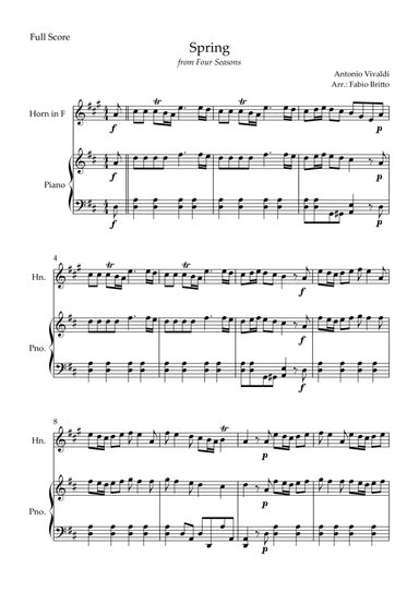 Spring (from Four Seasons of Antonio Vivaldi) for Horn in F Solo and Piano Accompaniment