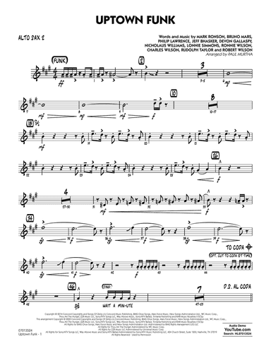 Uptown Funk (feat. Bruno Mars) (arr. Paul Murtha) - Alto Sax 2