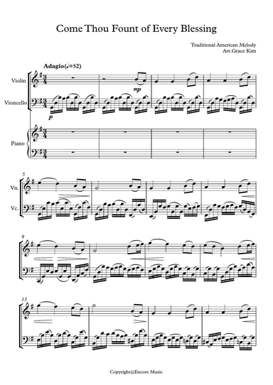 Come Thou Fount of Every Blessing x Bach's Cello Suite No.1 Prelude (Violin/Cello/Piano)