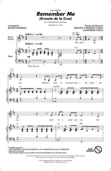 Remember Me (Ernesto de la Cruz) (from Coco) (arr. Roger Emerson)