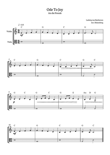 Ode to Joy for Violin and viola duo.