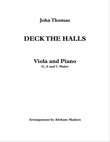 Deck The Halls Viola and Piano-Three Tonalities Included