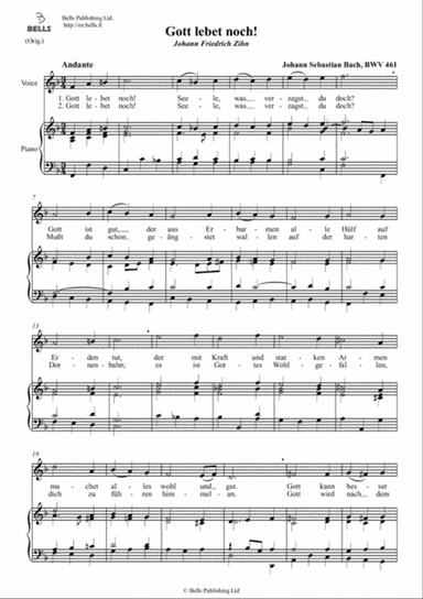 Gott lebet noch!, BWV 461 (Original key. F Major)