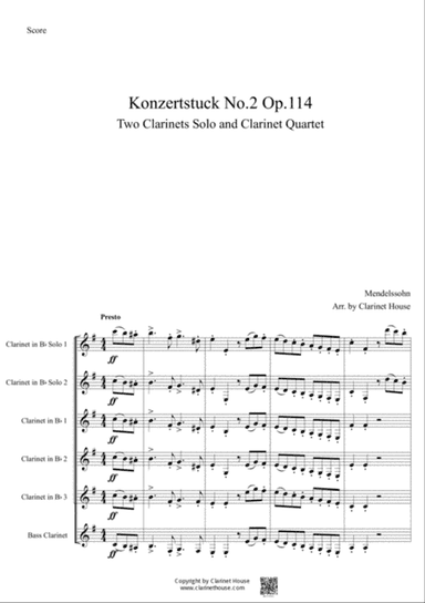 Konzertstuck Opus 114 No.2 for 2 Clarinets and Quartet