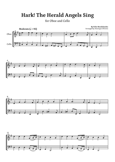 Hark! The Herald Angels Sing (Oboe and Cello) - Beginner Level