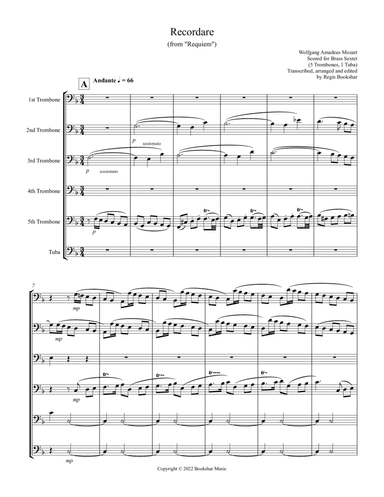 Recordare (from "Requiem") (F) (Brass Sextet - 5 Trb, 1 Tuba)