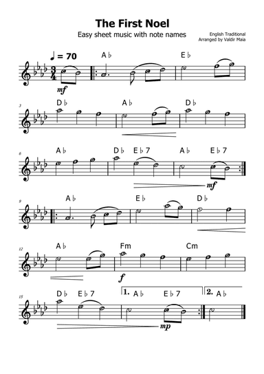 The First Noel - (Ab Major - with note names)