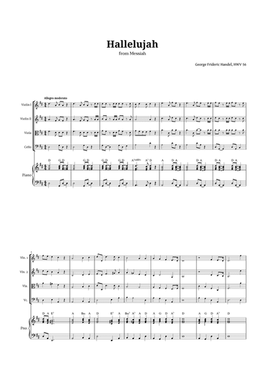 Hallelujah by Handel for String Quartet and Piano