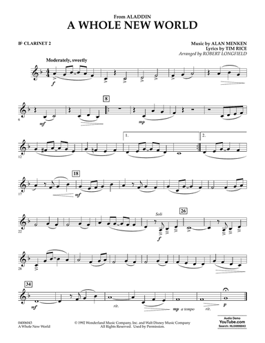 A Whole New World (from Aladdin) (arr. Robert Longfield) - Bb Clarinet 2