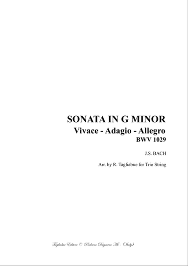 SONATA IN G MINOR - Vivace - Adagio - Allegro - BWV 1029 - Arr. for Trio String - With Parts
