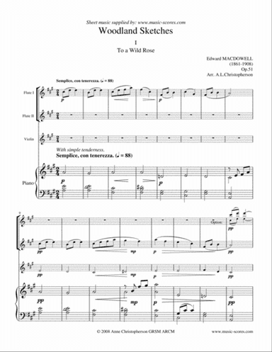 To a Wild Rose - 2 Flutes, Violin and Piano