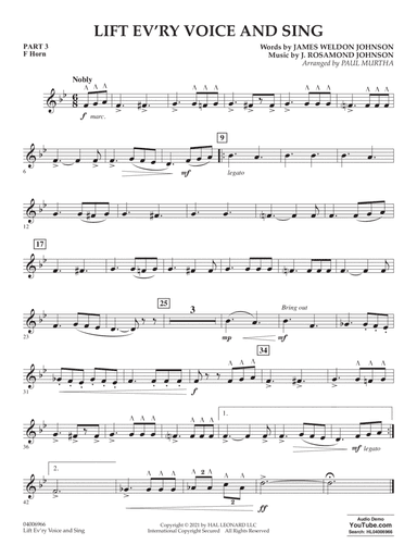 Lift Ev'ry Voice And Sing (arr. Paul Murtha) - Pt.3 - F Horn