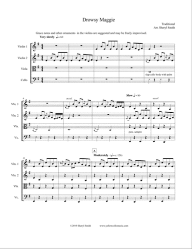 Drowsy Maggie, a lively traditional Celtic tune/reel arranged for string quartet