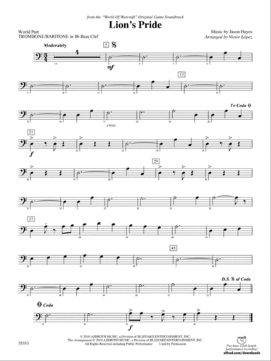 Lion's Pride (from the "World of Warcraft" Original Game Soundtrack): (wp) B-flat Baritone B.C.